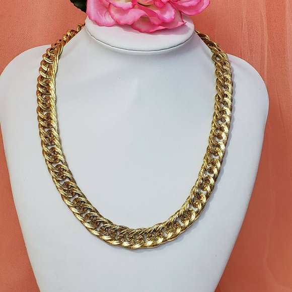 Gold Tone Link Thick Choker Statement Necklace Chic Collar Runway Chain 20" - Picture 9 of 11